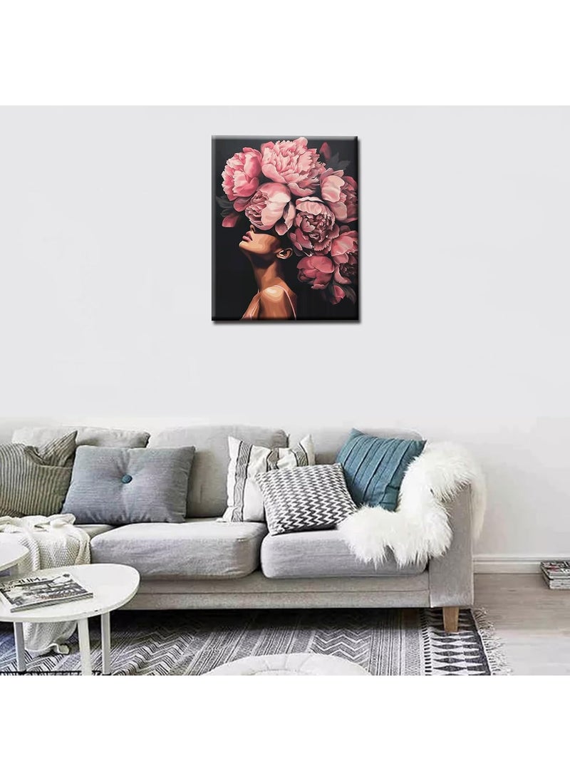 Tucocoo Tucocoo Fashion Head Painting by Numbers Pink Flower Abstract Drawing Nordic Wall Decoration Oil Paint by Numbers Beautiful Woman Head Flower Paint by Numbers for Adults with Frame16Wx20H  - Image 2