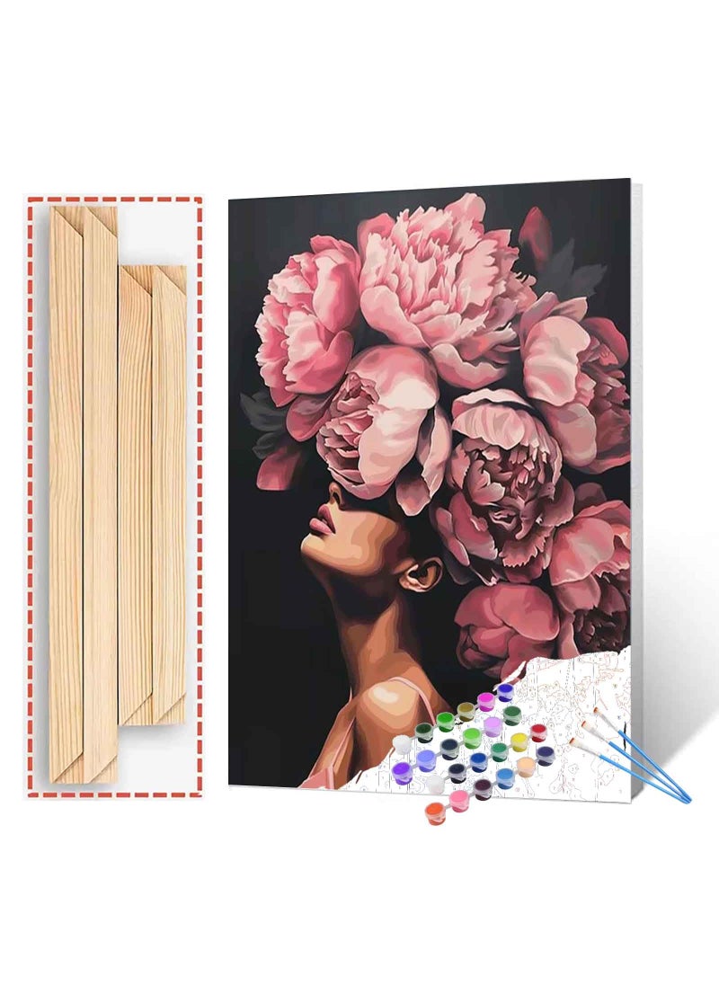 Tucocoo Tucocoo Fashion Head Painting by Numbers Pink Flower Abstract Drawing Nordic Wall Decoration Oil Paint by Numbers Beautiful Woman Head Flower Paint by Numbers for Adults with Frame16Wx20H  - Image 1