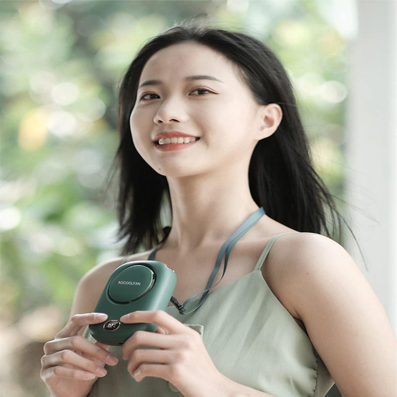 AOCOOLFAN Portable Neck Fan, Handheld Mini Fan Small Personal Fan, Hand Held Fan USB Rechargeable Eyelash Fan for Kids Girls Boys Woman Man Home Outdoor Travel (Green) - Image 2