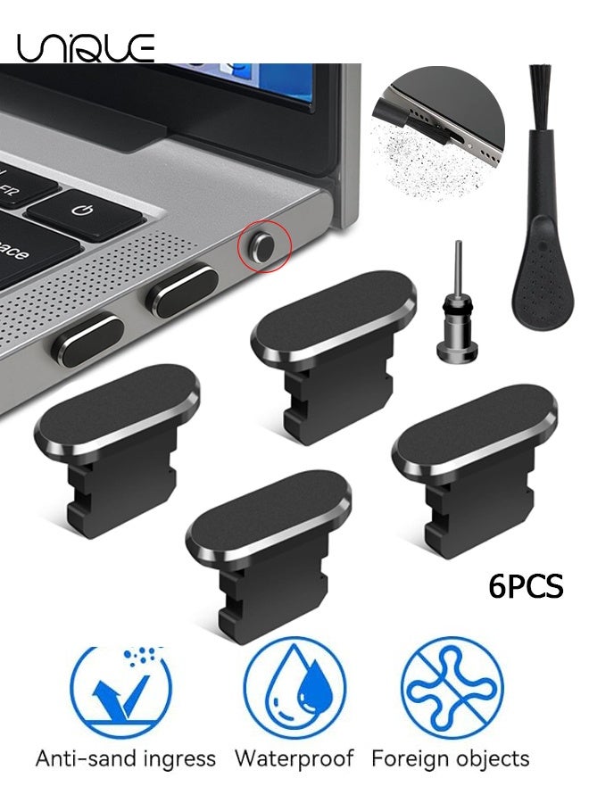 Unique 6 Pack - Anti Dust Plug for iPhone - 3.5mm Headphone Dust Plug - Anti Dust Plug Cover Charging Port Protector Cap with Cleaning Brush - for iPhone 14 Pro Max 13 12 11 AirPods iPad, Compatible with iPhone and AirPods - Compatible with Mobiles and Laptops - All Lightning Port Devices - Black - Image 1