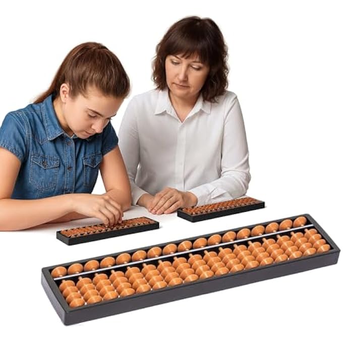 CHILDREN'S ABACUS TOY, 17-LINE EDUCATIONAL MATH TOOL, WOODEN NUMBER PUZZLE, DURABLE PLASTIC CONSTRUCTION, 17 DIGITS ABACUS SOROBAN BEADS COLUMN TRADITIONAL KID SCHOOL MATH LEARNING AIDS-BROWN - Image 1