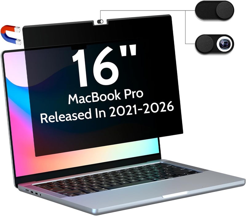 Peslv شاشة خصوصية من لـ MacBook Pro مقاس 16 بوصة (2021-2023، M1، M2، M3) -A2991/A2485/A2780، مرشح خصوصية مغناطيسي قابل للإزالة ماتي مضاد للضوء الأزرق والتوهج مقاس 16 بوصة واقي شاشة خصوصية لجهاز Mac Pro المحمول مقاس 16.2 بوصة - Image 1