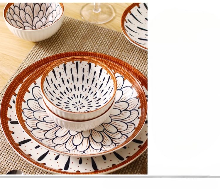 Agabani Japanese Asian Cuisine Bowl Set, Ceramic Bowl Serving for Snack, Soup, Dessert, Salad, Noodle, Pasta, Oatmeal, Rice, White and Blue Porcelain Bowls for Kitchen, Dinner Bowl Set of 4 - Image 5