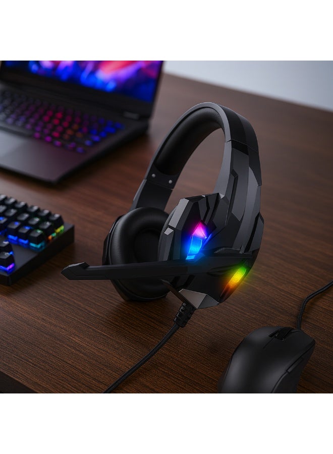 سماعة رأس احترافية G9000 سلكية بإضاءة LED وصوت ستيريو 40مم مع مايكروفون عالي الحساسية ومنفذ USB و3.5مم- لون اسود - Image 4