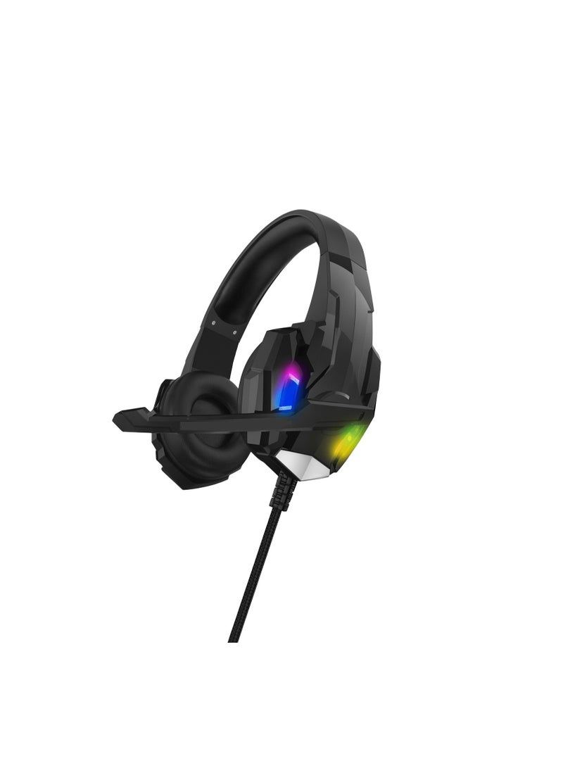 سماعة رأس احترافية G9000 سلكية بإضاءة LED وصوت ستيريو 40مم مع مايكروفون عالي الحساسية ومنفذ USB و3.5مم- لون اسود - Image 1