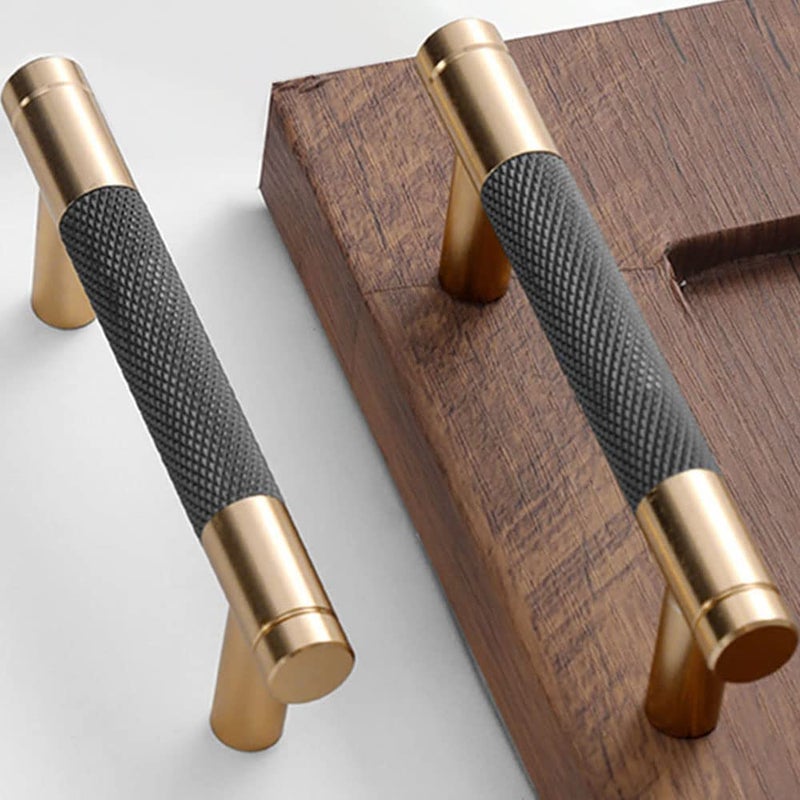 Gutuwellea 2 Pack 3 Inch 76 mm Knurled Cabinet Handles Cabinet Pulls Aluminum Handles Knurled Drawer Pulls Gold and Grey Oxidation Finish with Diamond Pattern 4 Length 3 Hole Center