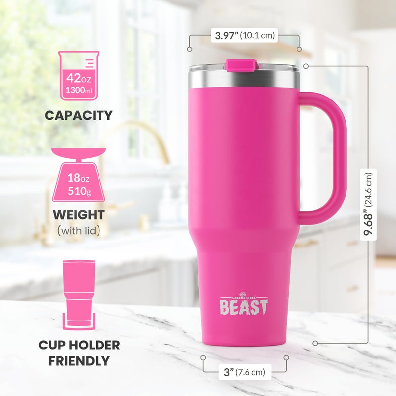 Greens Steel Beast 42 oz Tumbler Stainless Steel Vacuum Insulated Coffee Ice Cup Double Wall Travel Flask (Cupcake Pink)  - Image 3