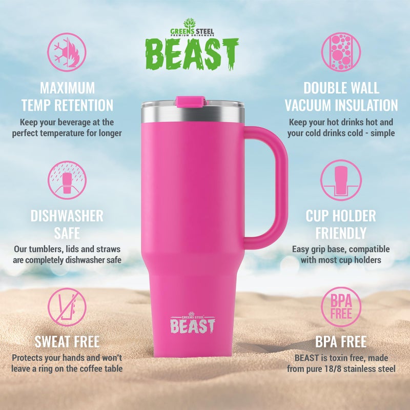 Greens Steel Beast 42 oz Tumbler Stainless Steel Vacuum Insulated Coffee Ice Cup Double Wall Travel Flask (Cupcake Pink)  - Image 4