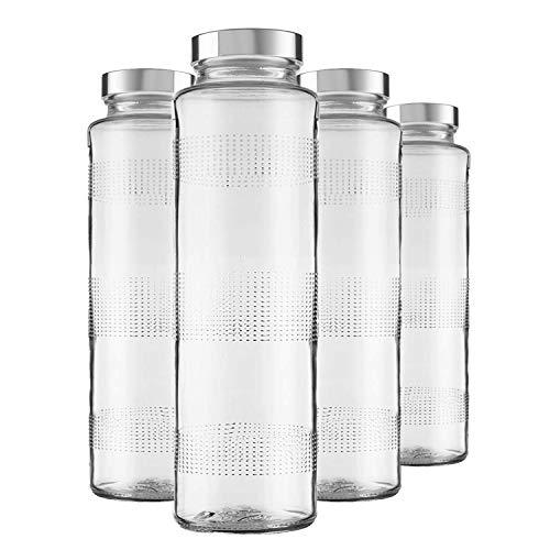 Vency 750ml Glass Water Bottle with Leak-Proof Airtight Stainless Steel Lid for Water, Smoothie, Juices (Set Of 4) - Image 1