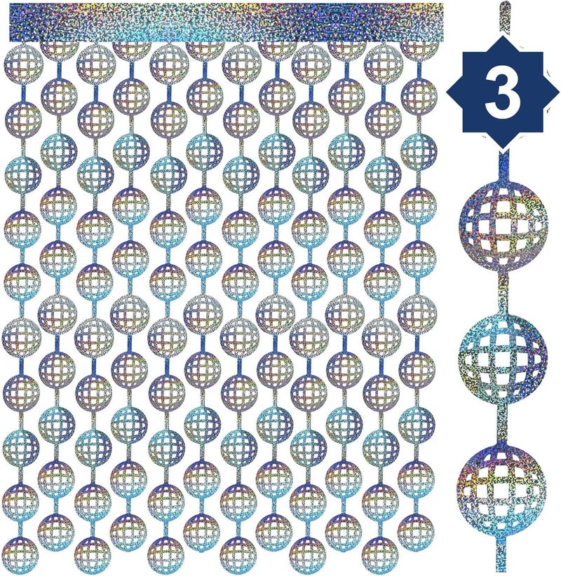SWIUKPHE 3 حزم ستارة رقائق كرة الديسكو مقاس 9.8 × 6.6 قدم، خلفية ترتر لتزيين حفلات السبعينيات، كشك تصوير لحفلات الديسكو أو حفلات العزوبية أو أعياد الميلاد أو ليلة رأس السنة - Image 1