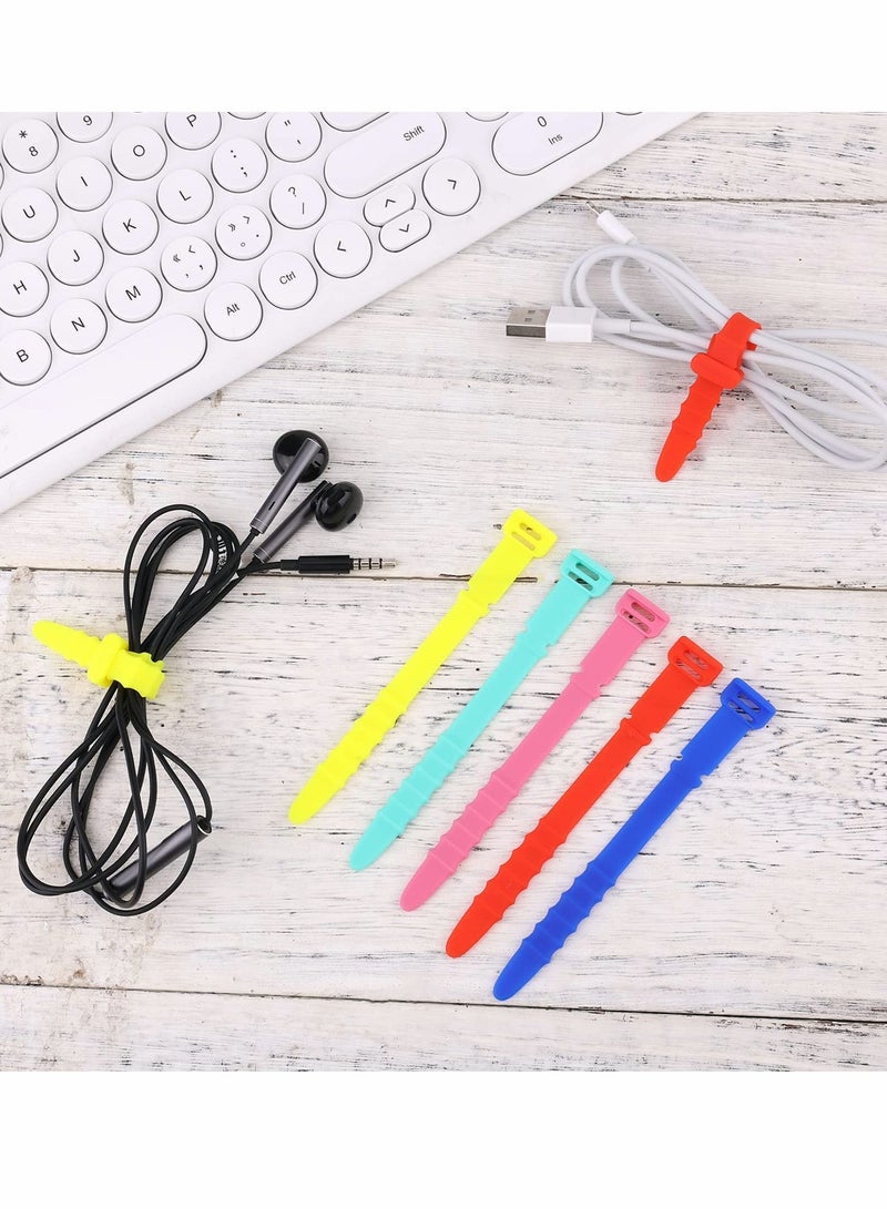 Loquat 20PCS Cord Organizers Silicone Wire Ties Reusable Cable Management Straps for Charging Cords Headphones 5 Color Options - Image 5