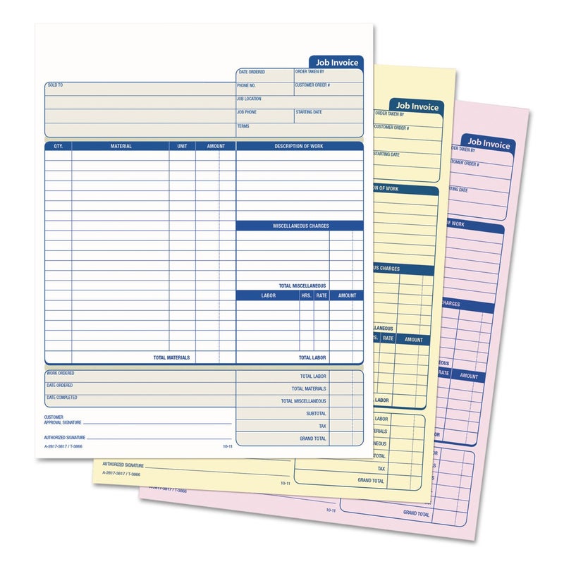 TOPS Job Invoice with Materials List, 3-Part, Carbonless, 8.5 x 11 Inches, 50 Sets per Pack (3866) - Image 3