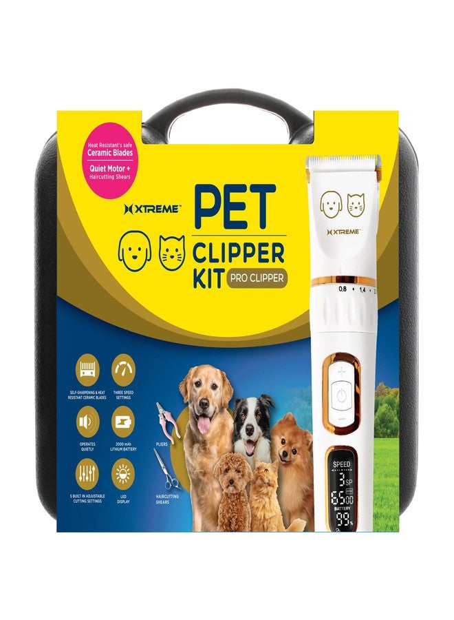 Xtreme Pet Hair Clippers, Rechargeable Hair Clippers for Pets with Self-Sharpening & Heat-Resistant Ceramic Blades, Low-Noise Quiet Motor, Clippers for Dogs & Cats with Guide Combs, Scissors, Pliers