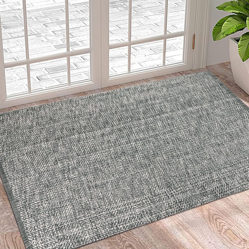 LEEVAN Washable Bedroom Rug 3x5 GreyCream Entryway Rug Cotton Woven Living Room Rug Modern Indoor Door Mat Farmhouse Laundry Room Rug Reversible Throw Carpet for Nursery Playroom Entry Bathroom
