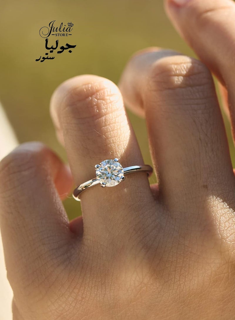 Julia Store 18K White Gold Plated Round Cut Trendy Luxury Eternal Love Solitaire - Image 2