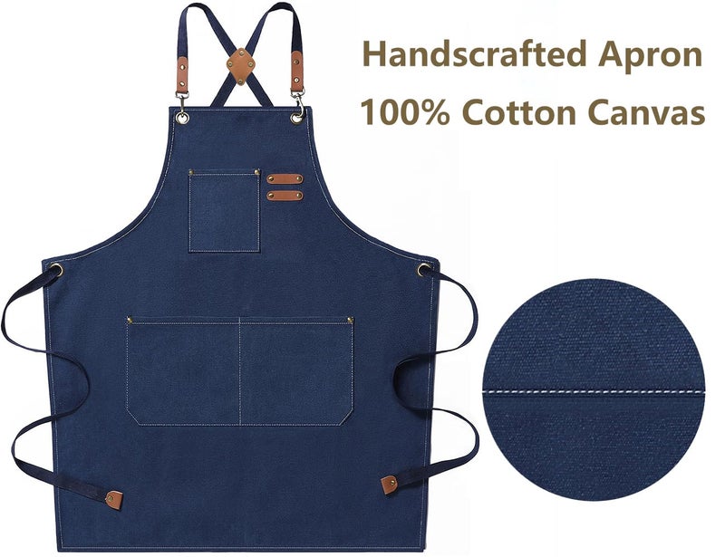 AFUN Chef Aprons for Men Women with Oversized Pockets, 16-Ounce Cotton Canvas Cross Back Heavy Duty Work Apron (Dark Blue) - Image 5