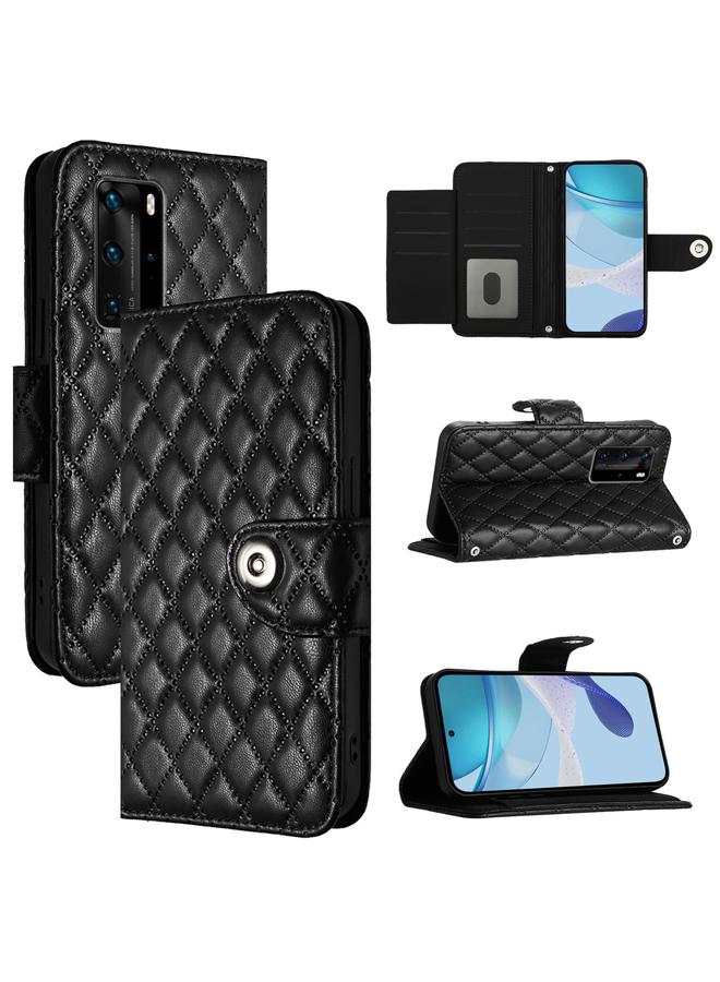 زبون جراب هاتف Huawei P40 Pro من الجلد القابل للطي بملمس معيني مع حبل تعليق - Image 1