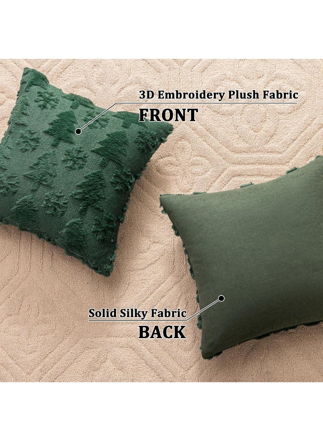 HI-FINE Green Christmas Tree Throw Pillow Covers 18"x18" Set of 2, Winter Snowflake Decorative Pillow Covers Soft Plush Embroidery Cushion Covers Holiday Accent Pillows for Couch Farmhouse Home Decor - Image 3
