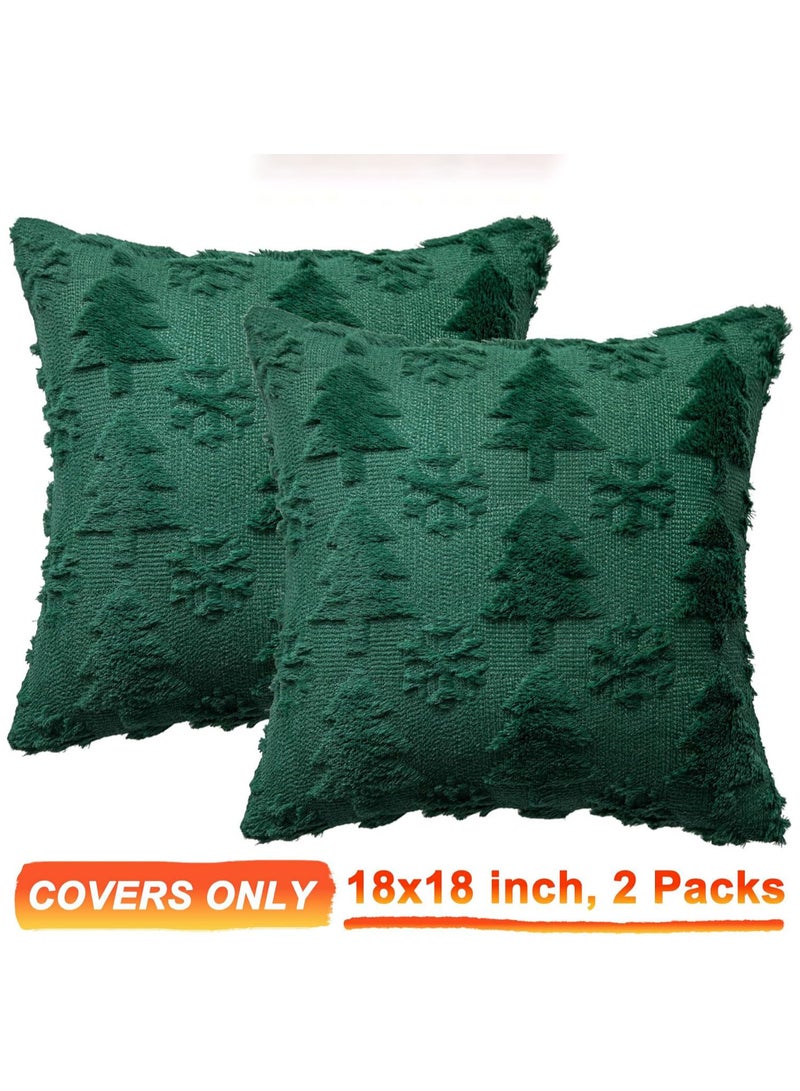 HI-FINE Green Christmas Tree Throw Pillow Covers 18"x18" Set of 2, Winter Snowflake Decorative Pillow Covers Soft Plush Embroidery Cushion Covers Holiday Accent Pillows for Couch Farmhouse Home Decor - Image 5