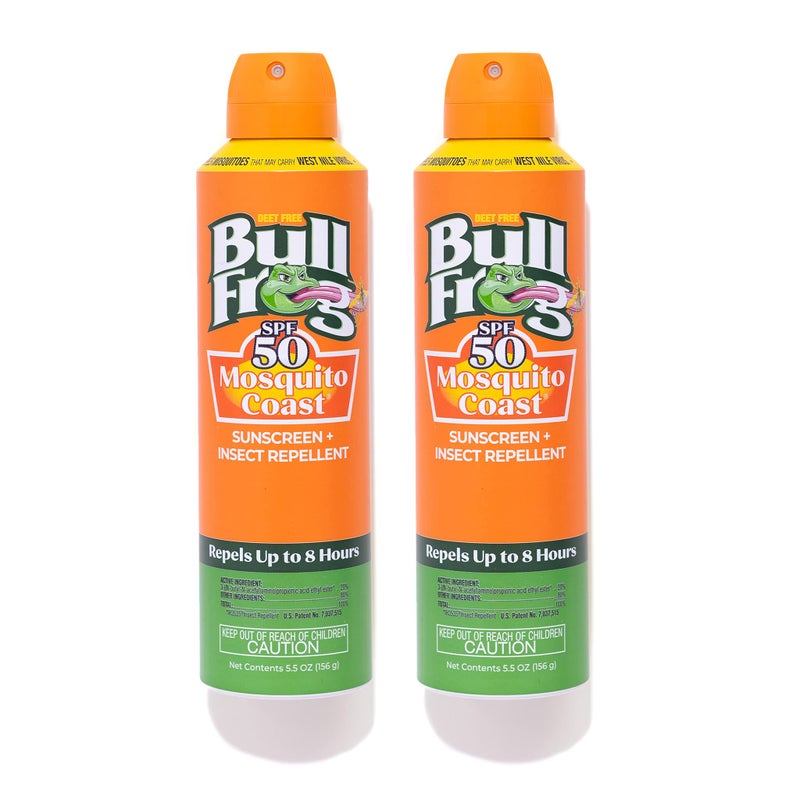Bullfrog Mosquito Coast Sunscreen SPF50 + Insect Repellant 5.5oz Continuous Spray, 2pk - Image 1