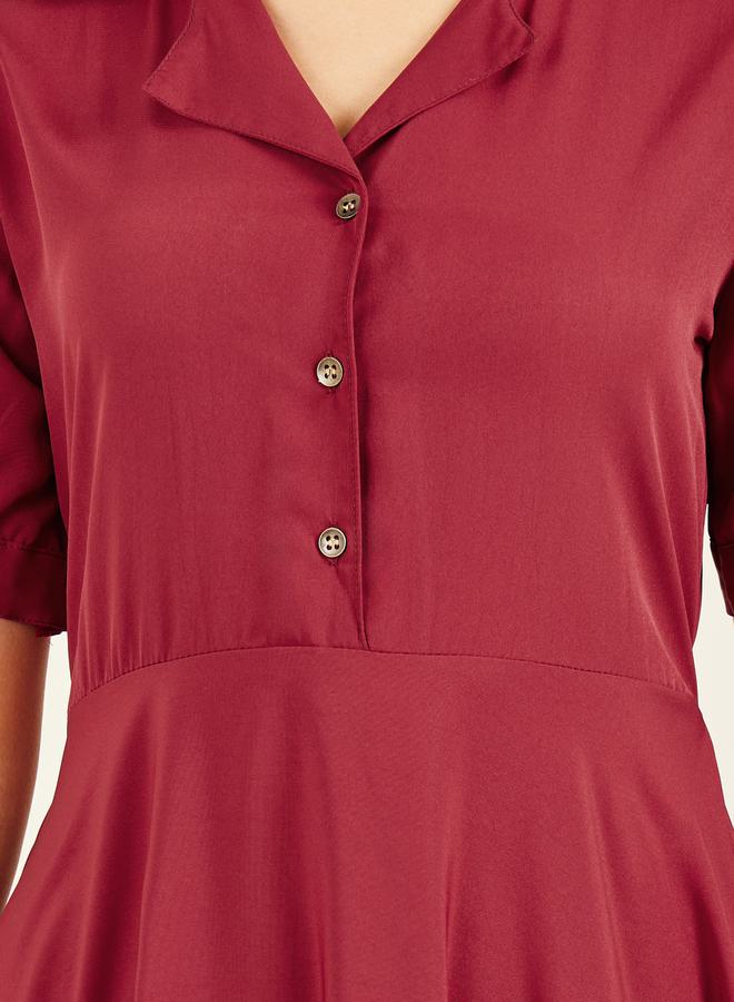 Styli Solid Cuban Collar A-Line Shirt Maxi Dress - Image 3