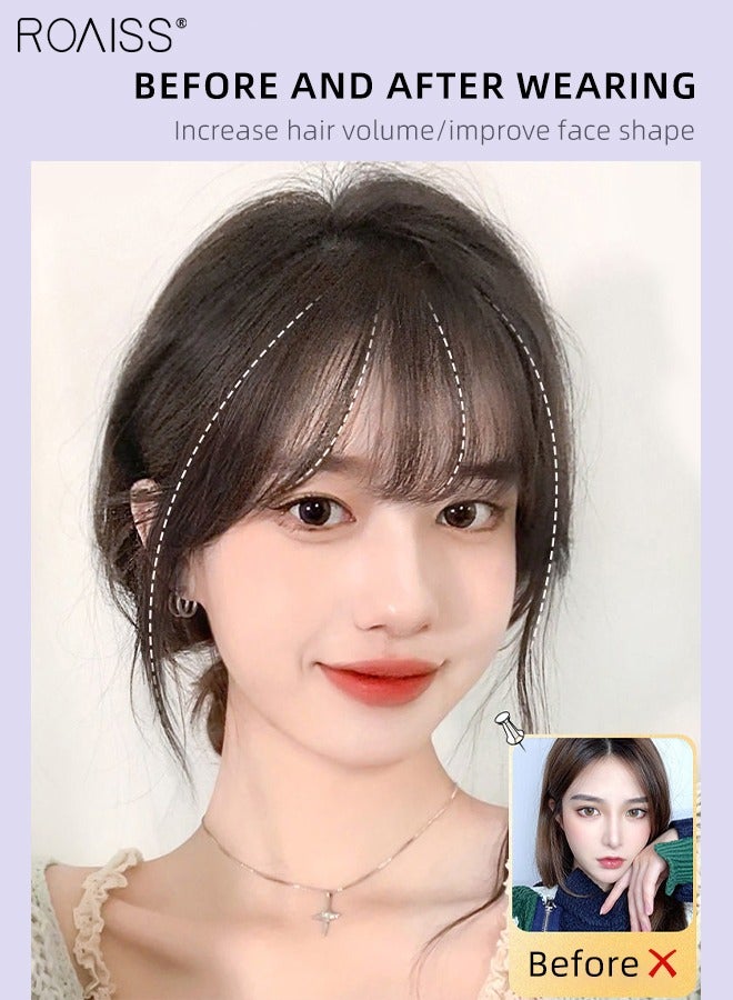 رويس أغطية شعر ثلاثية الأبعاد للنساء، غرة مع مشابك على الطراز الفرنسي، قطع الشعر للنساء اللواتي يعانين من تساقط الشعر وفقدان الشعر وتغطية الشعر الرمادي، باللون الأسود الطبيعي، 25 سم - Image 2