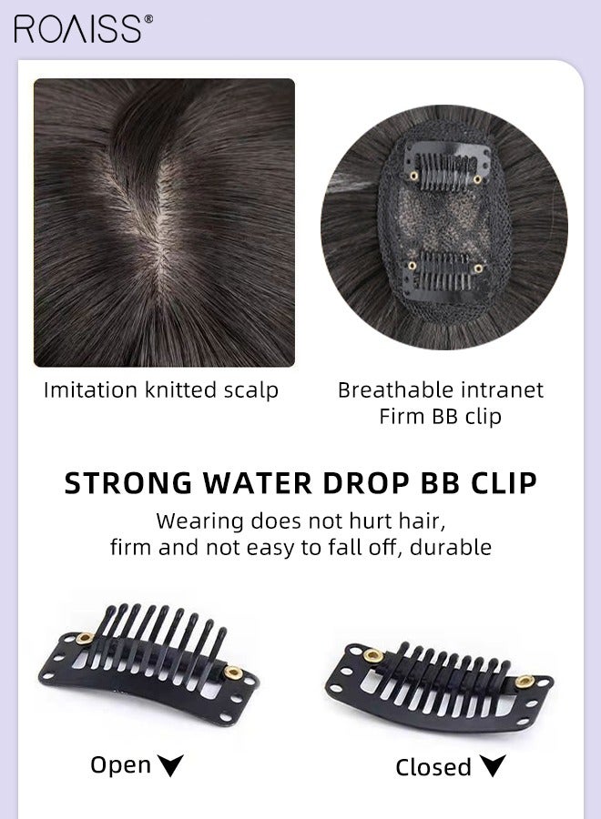 رويس أغطية شعر ثلاثية الأبعاد للنساء، غرة مع مشابك على الطراز الفرنسي، قطع الشعر للنساء اللواتي يعانين من تساقط الشعر وفقدان الشعر وتغطية الشعر الرمادي، باللون الأسود الطبيعي، 25 سم - Image 5