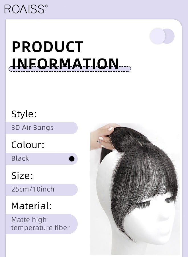 رويس أغطية شعر ثلاثية الأبعاد للنساء، غرة مع مشابك على الطراز الفرنسي، قطع الشعر للنساء اللواتي يعانين من تساقط الشعر وفقدان الشعر وتغطية الشعر الرمادي، باللون الأسود الطبيعي، 25 سم - Image 3