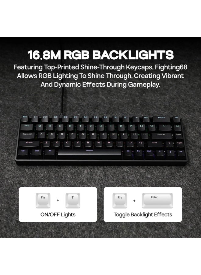 VTER - Fighting68 HE Magnetic Gaming Keyboard with Adjustable Actuation, 0.08mm RT Precision, Linear Aurora Magnetic Switch 8K Polling Rate, 68-Key Compact USB-C Wired Keyboard, Hot-Swappable, RGB Backlit (Black Contours) - Image 1