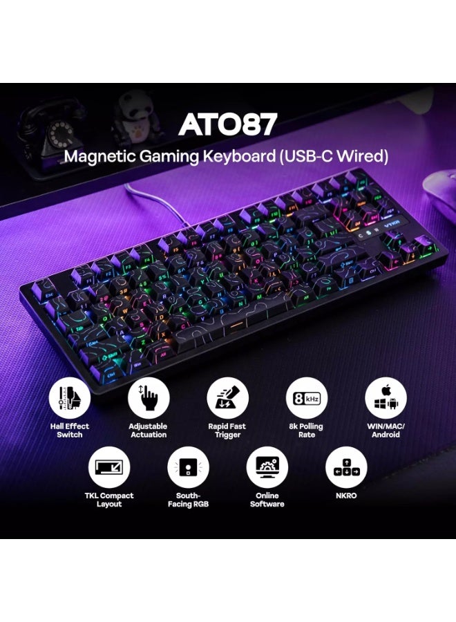 VTER ATO87 HE Magnetic Gaming Keyboard with Adjustable Actuation, Hall Effect Keyboard with 0.125ms Latency, 8K Polling Rate, 87-Key, Hot-Swappable, RGB, Customizable Keys - Image 5