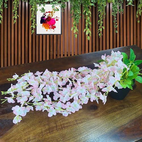 Tdas Artificial Flowers Plants with Pot Leaves Hanging Ivy Garlands Plant Greenery Vine Creeper Home Decor Door Wall Balcony Decoration Party Temple Festival Craft -1 Pcs (Light Pink) - Image 3