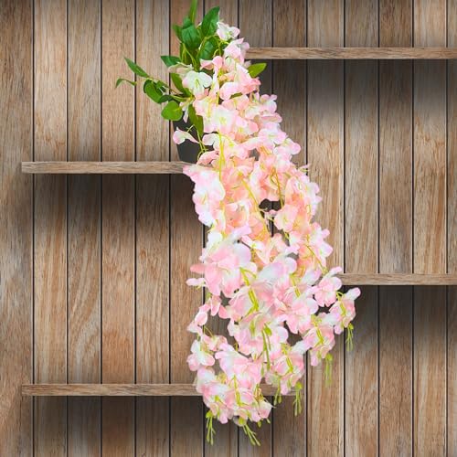 Tdas Artificial Flowers Plants with Pot Leaves Hanging Ivy Garlands Plant Greenery Vine Creeper Home Decor Door Wall Balcony Decoration Party Temple Festival Craft -1 Pcs (Light Pink) - Image 1