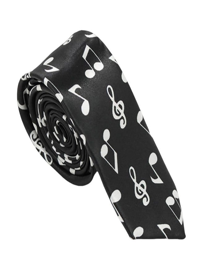 Yreamont Music Student Graduation Gift for Grandson Son Brother Black Necktie with Musical Note Boys Grad Outfit Accessories for Suit Guitarist Musician Gifts for Dad Boyfriend Husband Thin Tie - Image 1