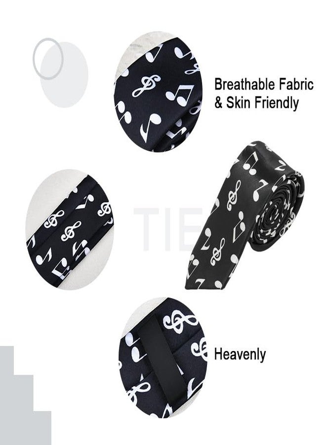 Yreamont Music Student Graduation Gift for Grandson Son Brother Black Necktie with Musical Note Boys Grad Outfit Accessories for Suit Guitarist Musician Gifts for Dad Boyfriend Husband Thin Tie - Image 2