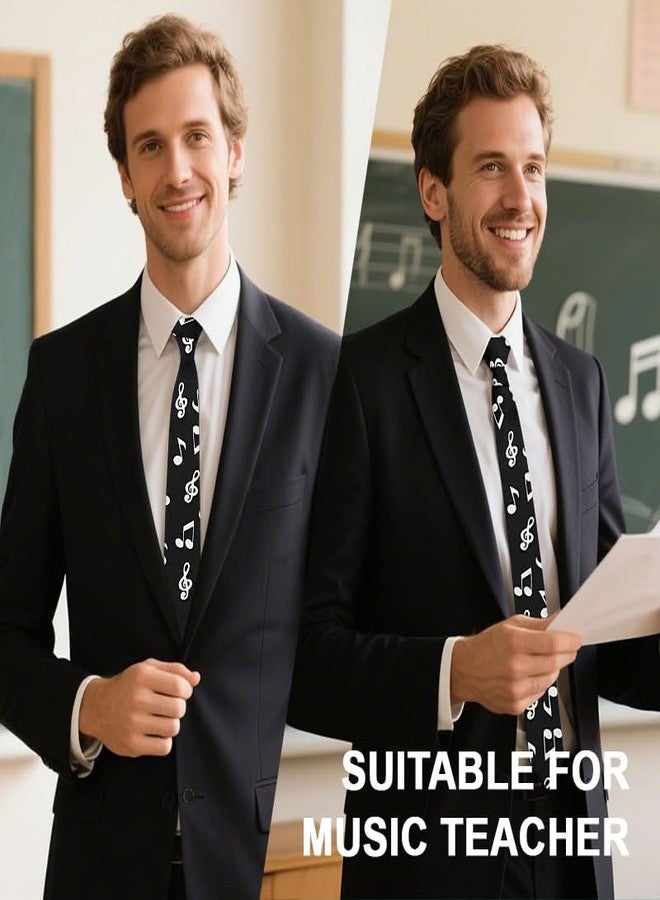 Yreamont Music Student Graduation Gift for Grandson Son Brother Black Necktie with Musical Note Boys Grad Outfit Accessories for Suit Guitarist Musician Gifts for Dad Boyfriend Husband Thin Tie - Image 4