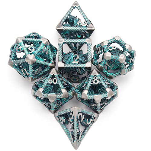 HNCCESG DD Hollow Metal Polyhedral Dice Set for RPG and Tabletop Games3D Silver Blue - Image 5