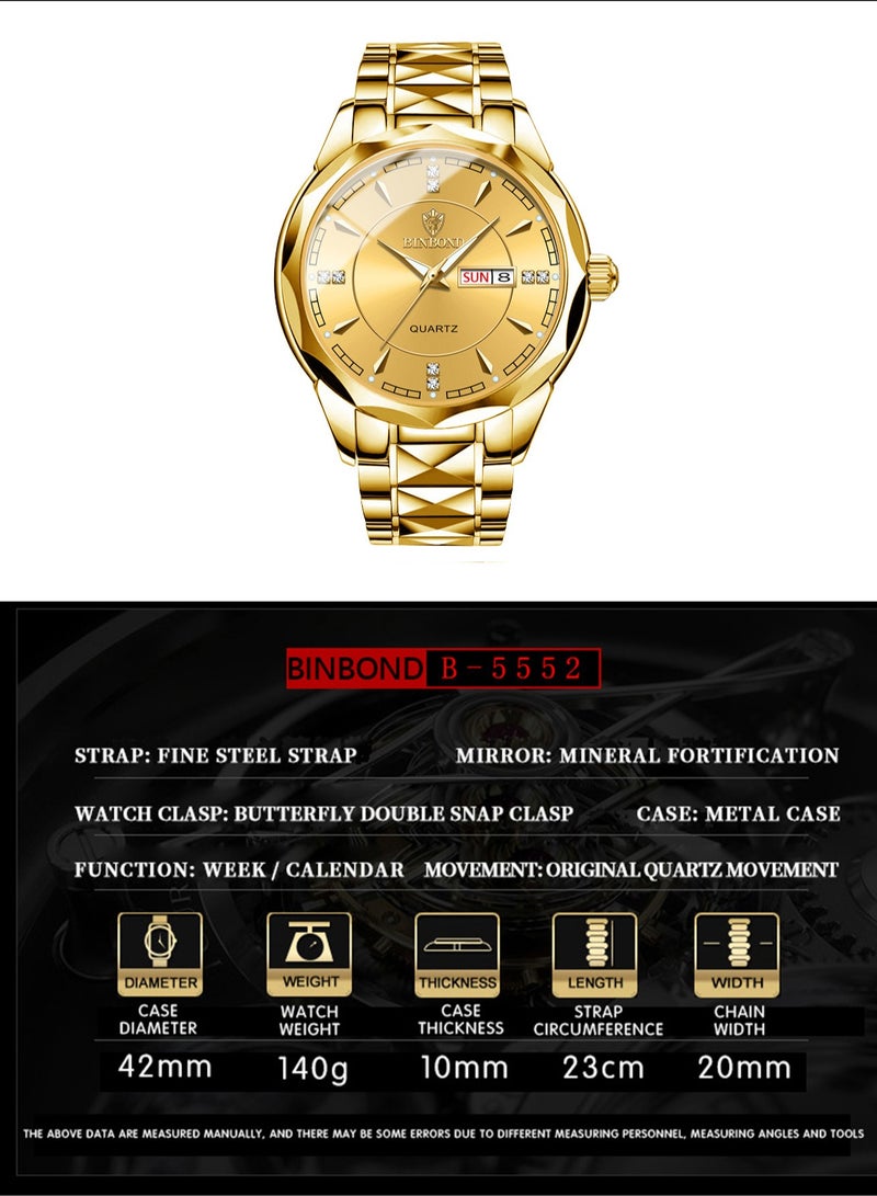 بينبوند ساعات رجالية كوارتز من الفولاذ المقاوم للصدأ ماركة أزياء عالمية رياضية عسكرية سوار فولاذي مقاوم للماء مضيئة ساعات يد رجالية ذهبية للأعمال - Image 4