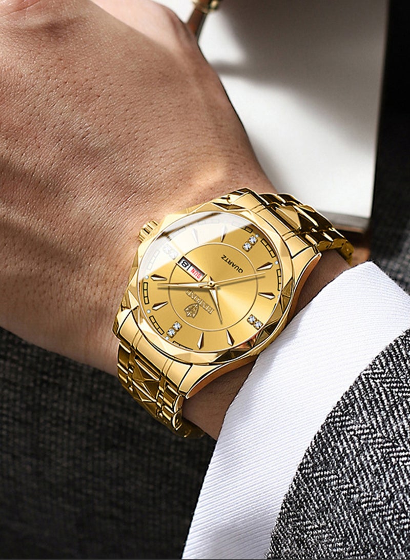 بينبوند ساعات رجالية كوارتز من الفولاذ المقاوم للصدأ ماركة أزياء عالمية رياضية عسكرية سوار فولاذي مقاوم للماء مضيئة ساعات يد رجالية ذهبية للأعمال - Image 2