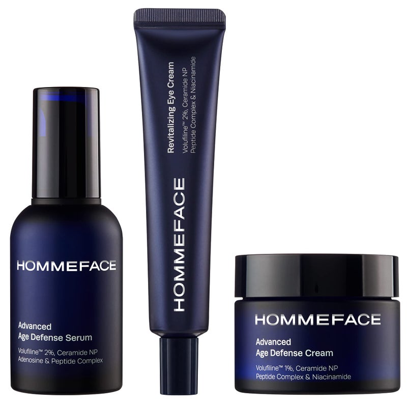 مجموعة العناية بالبشرة المتقدمة لمكافحة الشيخوخة للرجال من HOMMEFACE 3 خطوات سيروم للوجه كريم للعين كريم للوجه