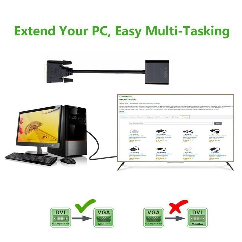 LipiWorld ® DVI-D to VGA Active CONVERTOR Adapter - Suitable for Connecting Latest Graphic Cards (DVI-D to VGA) - Image 5