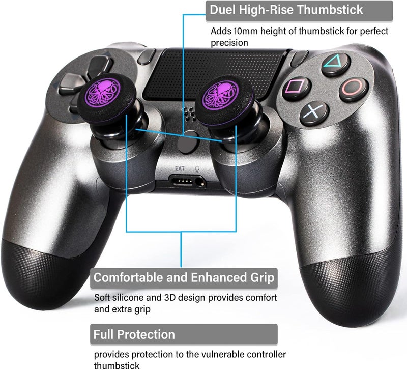 PlayRealm FPS Thumbstick Extender & Printing Rubber Silicone Grip Cover 2 Sets for PS5 Dualsenese & PS4 Controller (Cthulhu Secret) - Image 2