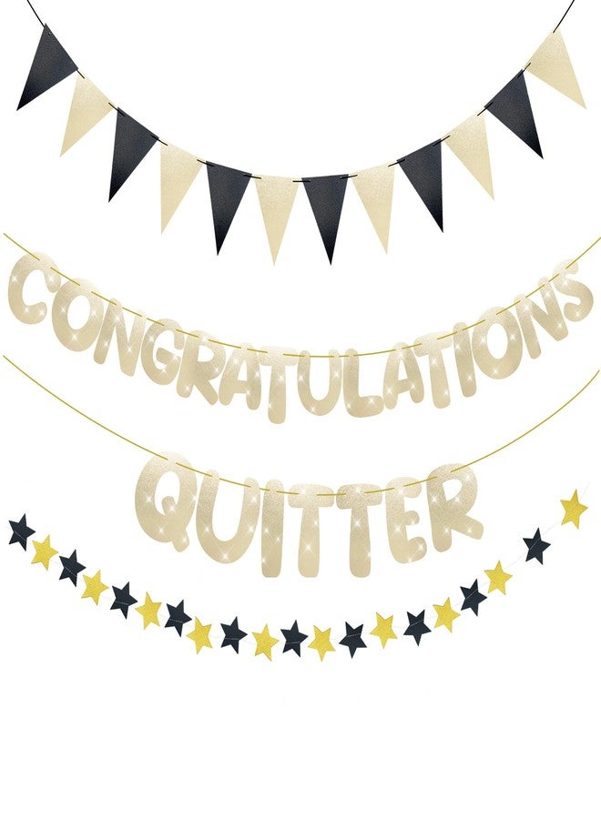 Jusen Congratulations Quitter Glitter Banner Retirement Party Decorations Supplies Kit Gold Glitter Paper Pennant Banner for Men Women Office Farewell Party (Champagne Gold) - Image 1