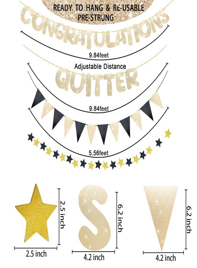 Jusen Congratulations Quitter Glitter Banner Retirement Party Decorations Supplies Kit Gold Glitter Paper Pennant Banner for Men Women Office Farewell Party (Champagne Gold) - Image 3