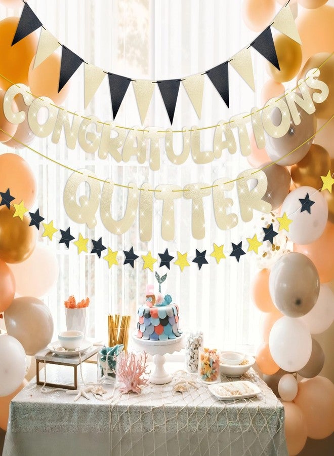 Jusen Congratulations Quitter Glitter Banner Retirement Party Decorations Supplies Kit Gold Glitter Paper Pennant Banner for Men Women Office Farewell Party (Champagne Gold) - Image 2