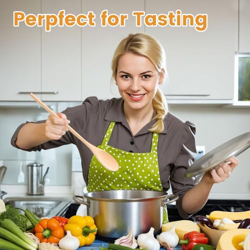 HANSGO 6PCS Wooden Spoons, 12 Inch Wooden Mixing Spoons Long Handle, Large Wood Kitchen Utensils for Cooking Stirring Baking Tasting, DIY Available - Image 4