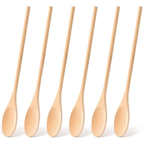 HANSGO 6PCS Wooden Spoons, 12 Inch Wooden Mixing Spoons Long Handle, Large Wood Kitchen Utensils for Cooking Stirring Baking Tasting, DIY Available - Image 1