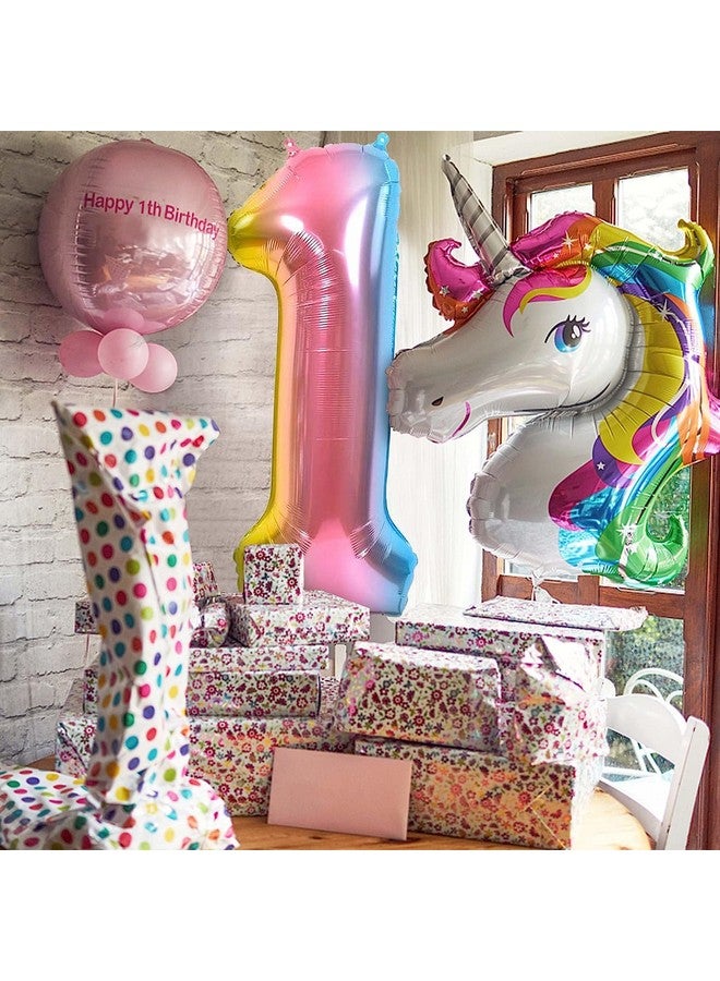 FI - FLICK IN FI - FLICK IN 1 Pc Big Size Number 1 Foil Balloon 32 Inch Large Rainbow Number Foil Balloon Gradient 0 to 9 Number Balloons for Decoration 1st Birthday Anniversary Decoration Items (Pack of 1, Rainbow)  - Image 4