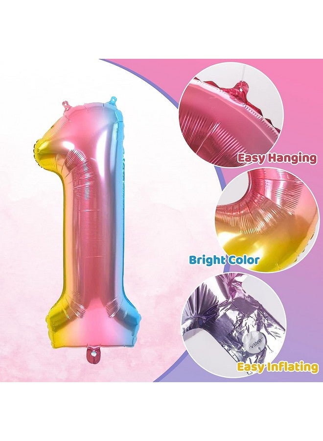 FI - FLICK IN FI - FLICK IN 1 Pc Big Size Number 1 Foil Balloon 32 Inch Large Rainbow Number Foil Balloon Gradient 0 to 9 Number Balloons for Decoration 1st Birthday Anniversary Decoration Items (Pack of 1, Rainbow)  - Image 2
