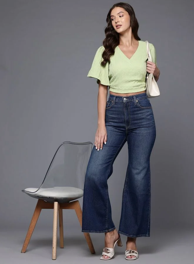 Freehand  Women Regular Fit Textured V-Neck Short Sleeve Wrap Top  | Best Price UAE