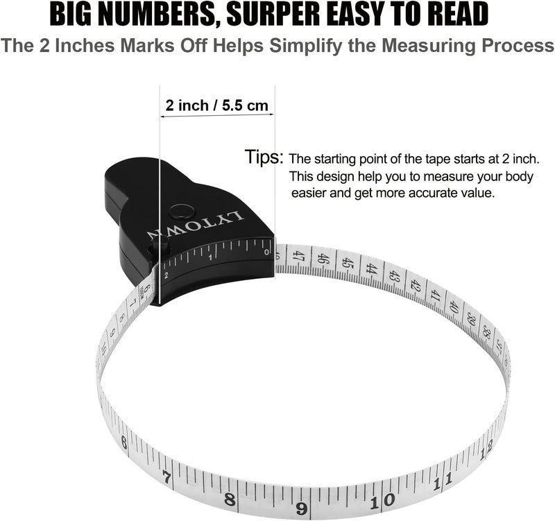 LYTOWN 2PCS Tape Measure Body Measuring Tape 60inch (150cm), Retractable Measuring Tape for Body Measurement & Weight Loss, Accurate Body Tape Measure for Fitness, Tailor, Sewing, Handcrafts, Clothes - Image 5
